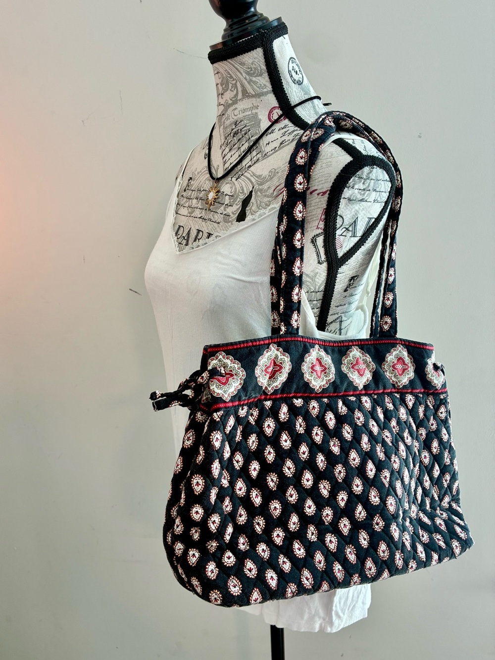 Vintage Vera Bradley Quilted Patterned Tote Bag in “Classic Black”